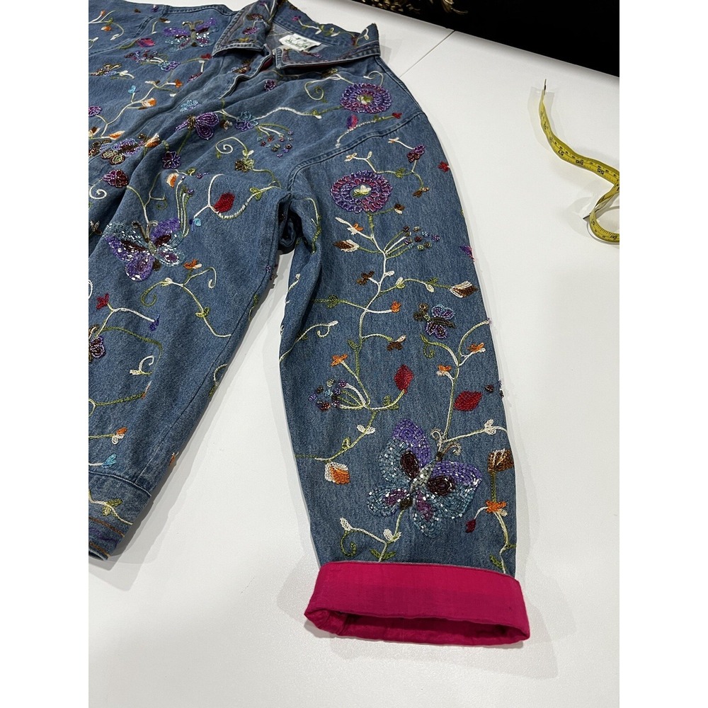QUACKER FACTORY  Cotton Beaded Denim Jean Jacket Butterflies Embroidered Size 1X - Picture 12 of 16